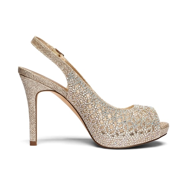 Peep Toe Rhinestone Pumps - GOLD GLITTER - 2